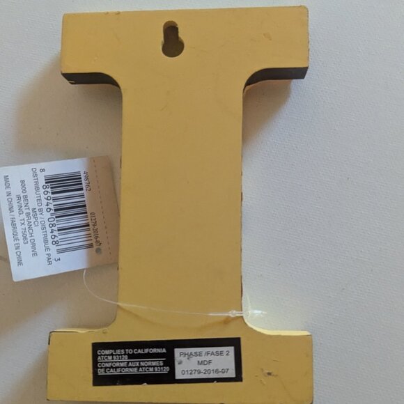 NWT Rustic Yellow Block Letter 'I' Wooden Sign Farmhouse Ashland Home Wall Decor - Picture 5 of 6